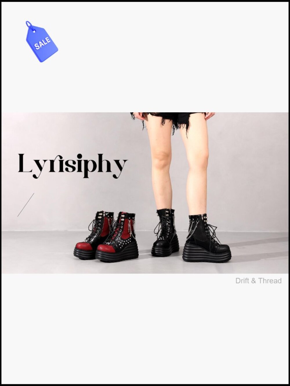 Gothic Ankle Boots Platform Combat Boots with Punk Chains & Studs Lace Up Wedge - Picture 7 of 7